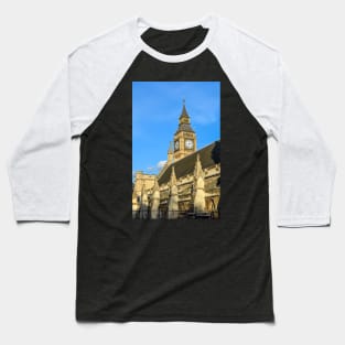 Big Ben Tower behind Westminster Abbey Baseball T-Shirt